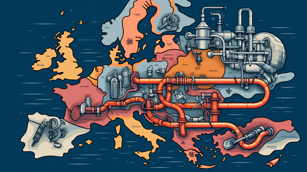 Map of Europe with oil pipelines, created with Midjourney